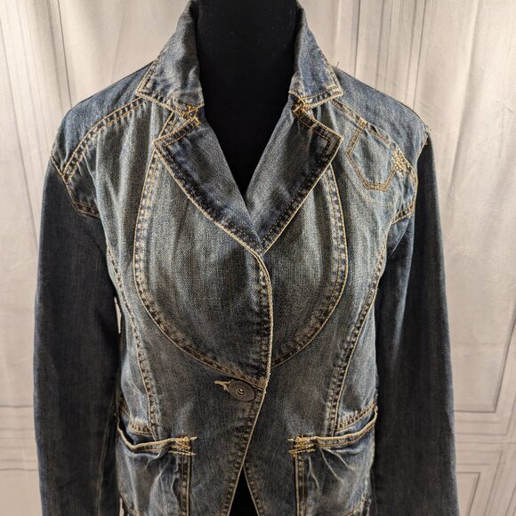 Blue Exchange Distressed Denim Jacket - Picture 1 of 10